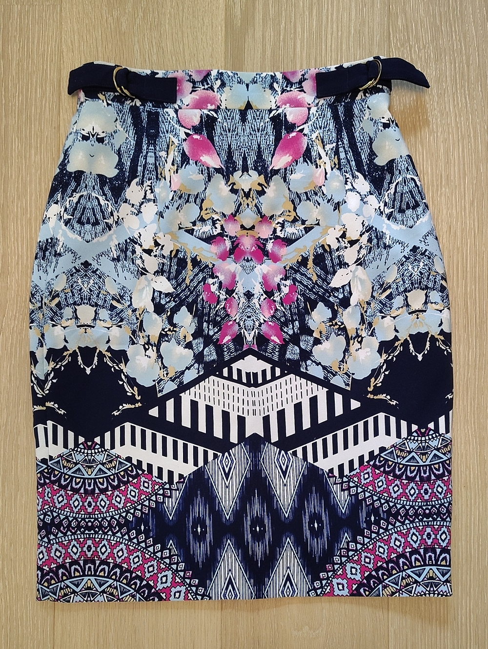 ANTONIO MELANI Navy Floral & Pink Printed Pencil Skirt